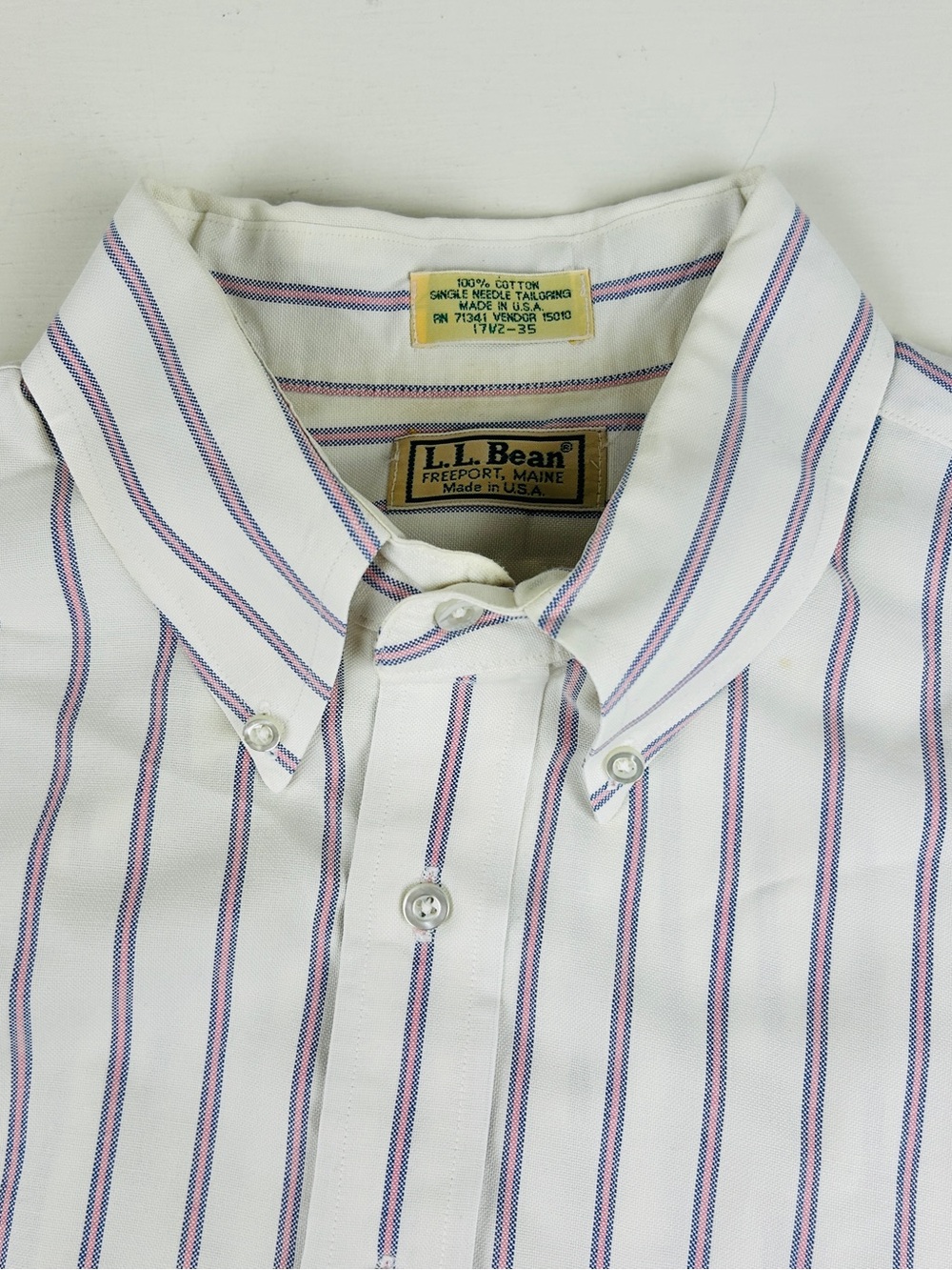 LL Bean Men's 17.5 X 35 L/S Button Up Shirt Cotton Striped Vintage 90s Made USA